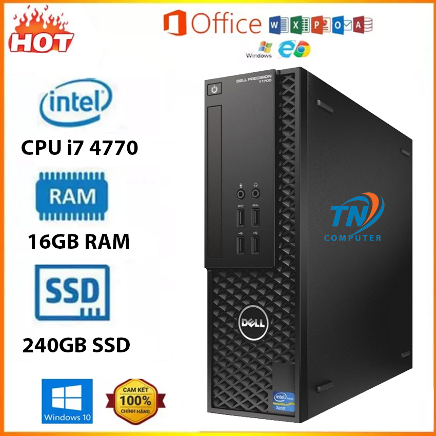 Máy trạm dell precision t1700 sff cấu hình core i7 4770 ram 16gb ssd 240gb , tặng usb thu wifi và bàn di chuột, máy tính đồng bộ dell, máy tính văn phòng, học tập, live stream. bảo hành chính hãng - máy tính tdc