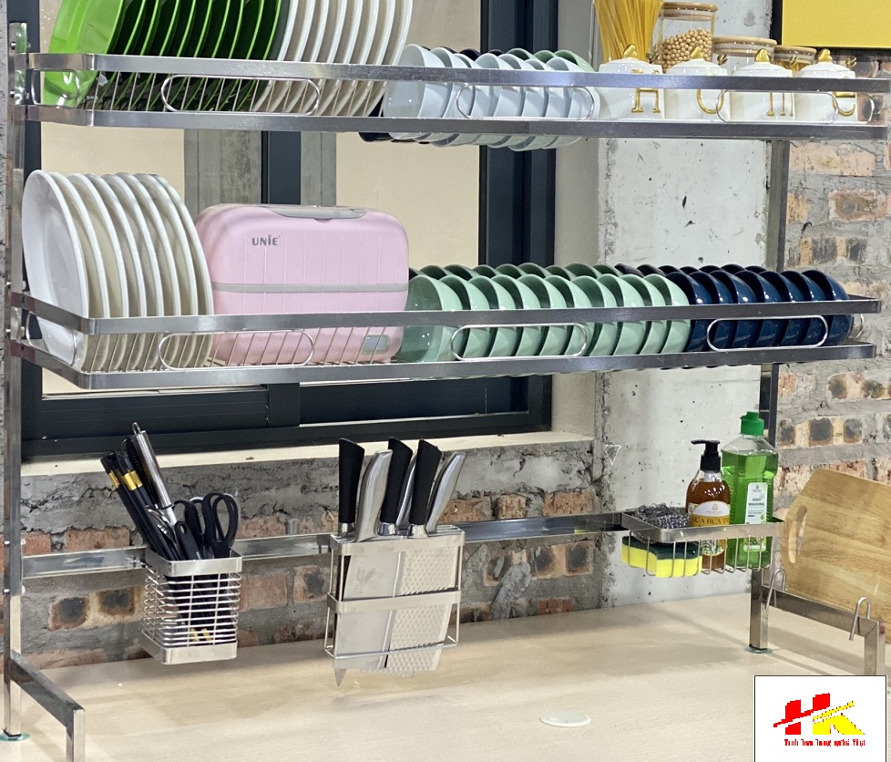 Kệ úp chén inox đa năng KBI-0122, Kệ úp bát Inox 1 tầng và 2 tầng dài 85cm - Hồng Kỳ Mart