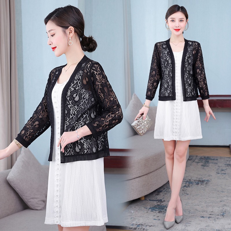 Áo khoác ren nữ tay dài co giãn dễ dàng phối nhiều mẫu áo váy đầm sang  trọng trẻ trung | Shopee Việt Nam