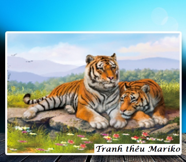 Tranh đính đá lưỡng hổ tương phùng lv181 kích thước 79×59 cm