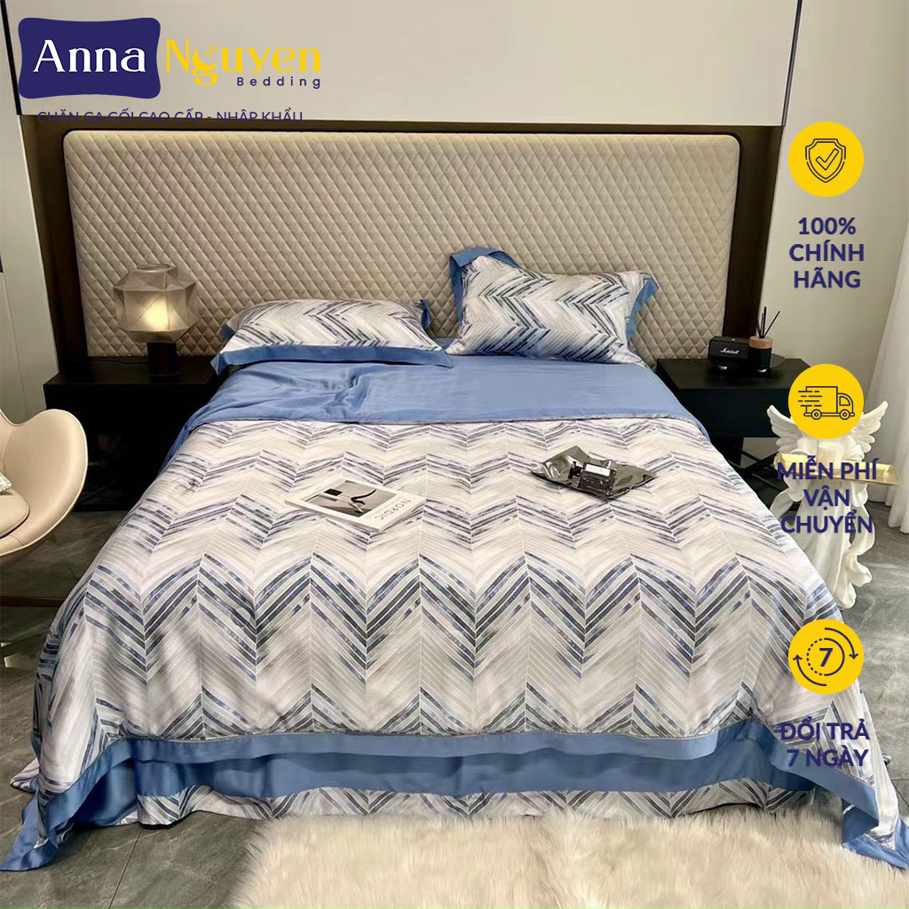 Bộ chăn ga gối nệm lụa tencel 60s drap giường phi bóng trơn cao cấp bo chun drap - anna nguyen bedding