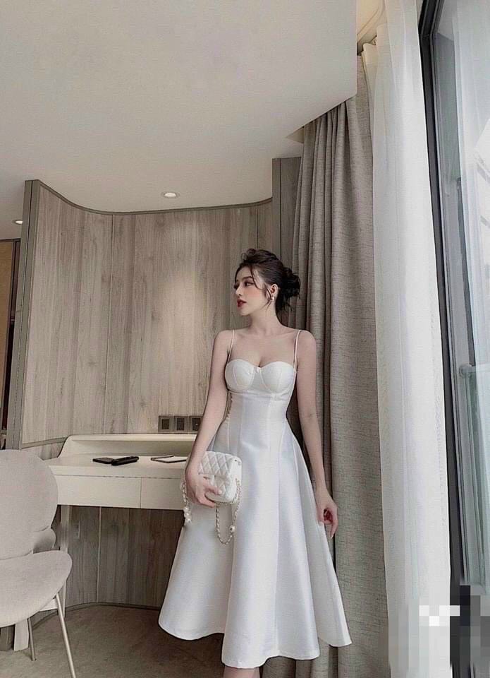 [Free Ship 2024] Đầm Tapta Maxi Trắng Vàng Nhạt Xòe Váy 2 Dây Có Mút Ngực Có Lót Dáng Dài (kèm hình thật) Nude Bánh Bèo Đi Biển