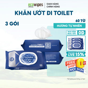 MUA 3 TẶNG 3_Thùng 03 Gói Khăn Ướt Đi Toilet Tan Được Trong Bồn Cầu Gói 60 Tờ Flushable Wipes