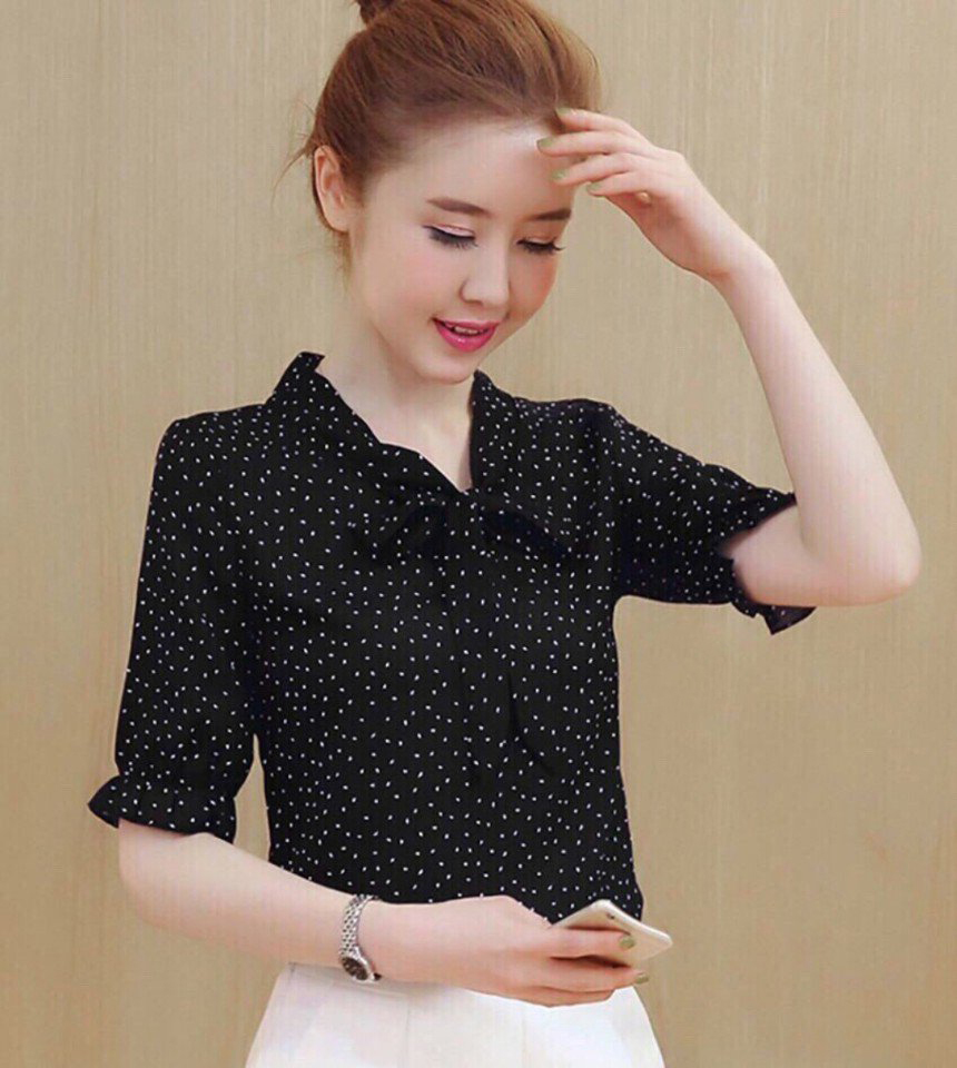 Áo Sơ Mi Nữ Chấm Bi HK-SM0KN2 (Trắng)