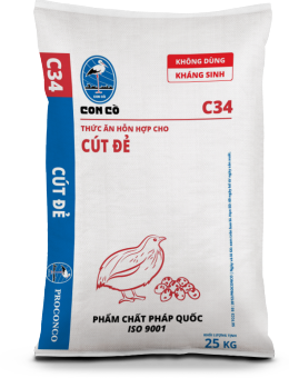 1 bao 25kg Cám Con Cò C34 Thức ăn hỗn hợp cho cút đẻ.