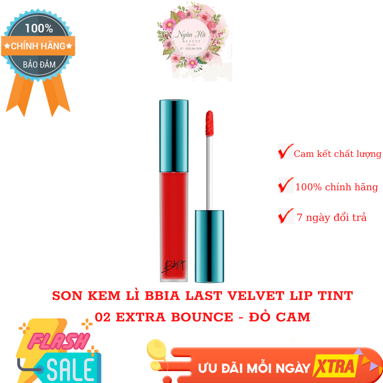 Son kem lì bbia last velvet lip tint 02 extra bounce - đỏ cam