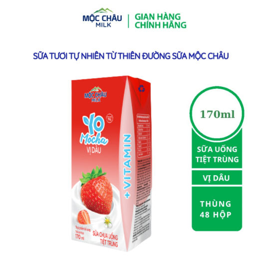 Thùng 48 hộp Sữa chua uống tiệt trùng vị dâu 170ml Yo Mocha Mộc Châu ...