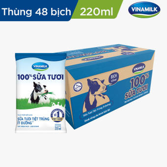 Thùng 48 bịch Sữa tươi tiệt trùng ít đường Vinamilk 100% Sữa tươi 220ml