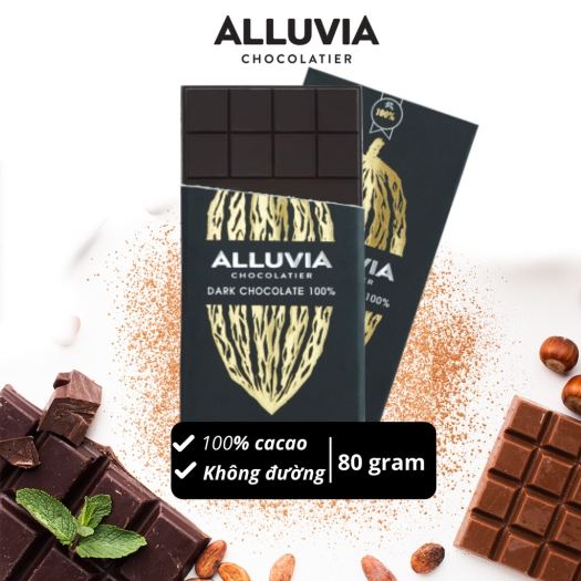 Socola đen nguyên chất không đường đắng đậm Alluvia 100  ca cao Extreme dark chocolate sugar free