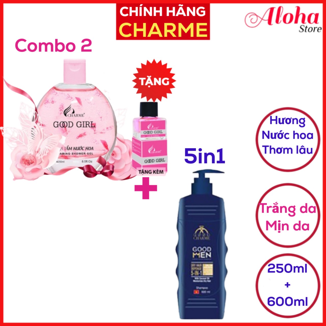 Combo 2 sữa tắm nước hoa good men 600ml & sữa tắm nước hoa good girl 250ml - aloha store