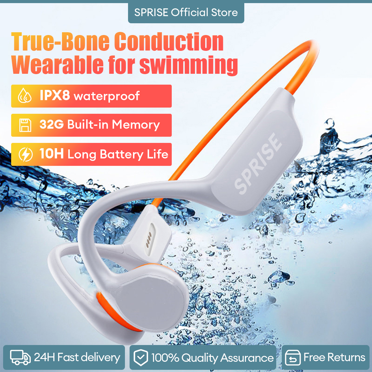 SPRISE X7 Bone Conduction Swimming Bluetooth Headphones MP3 Open-ear Earphone IPX8 Stereo Headset