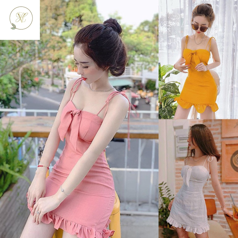 Đầm ôm body 2 dây đuôi cá kết nơ ngực sexy sang chảnh Hvy