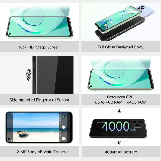 OUKITEL C21 PRO Android 11 6.39'' HD + 21MP Camera ba phía sau Điện thoại di động Pin 4000mAh 4GB + 64GB 256GB Có thể mở rộng 4G Hai SIM Điện thoại thông minh nhận dạng khuôn mặt / vân tay