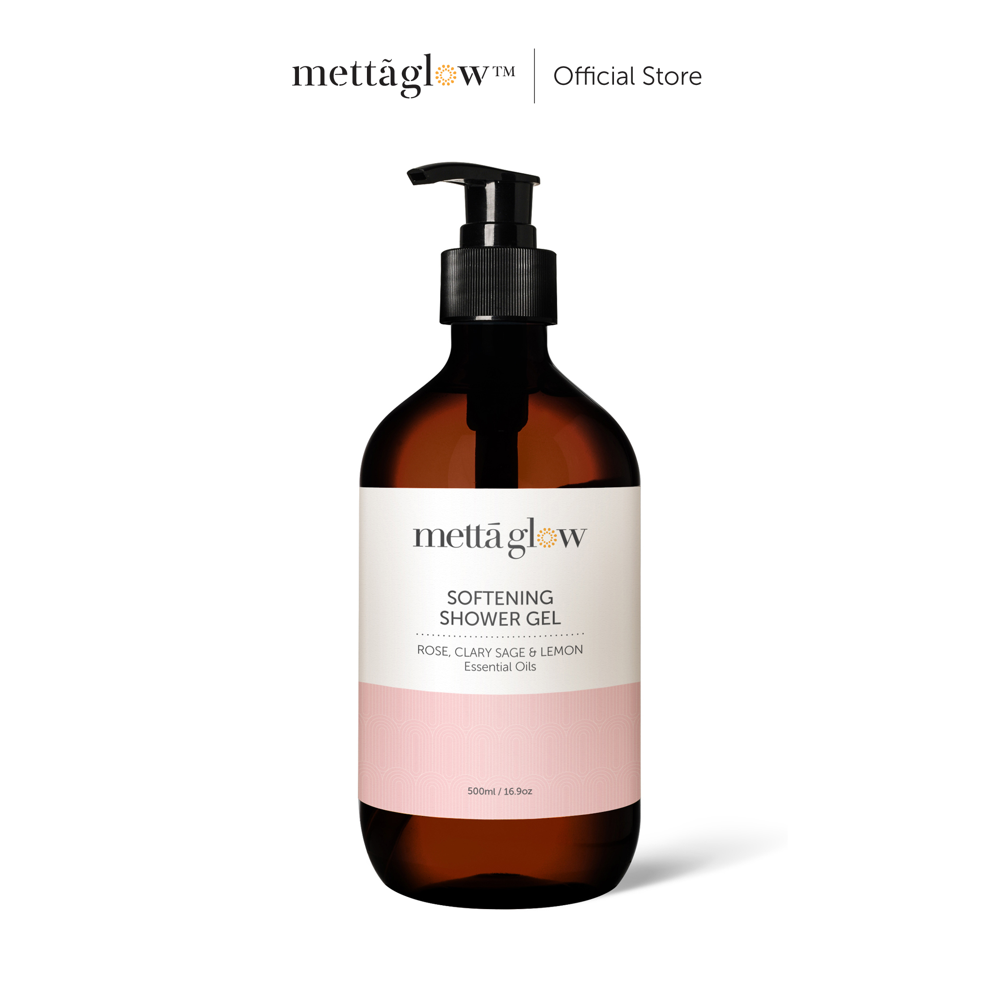 Mettaglow Softening Shower Gel with Rose, Clary Sage & Lemon Essential Oils (500ml)