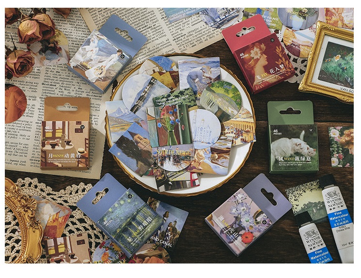 Hộp 46 stickers tranh các danh họa cổ điển nhiều mẫu