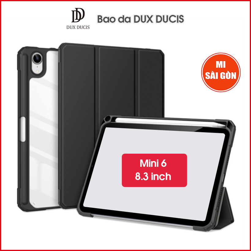 [Hỏa Tốc HCM] Bao da DUX DUCIS iPad Mini 6 (8.3 inch) (2021) (TOBY SERIES) Mặt lưng trong, Có Khay Đựng Bút - Đen