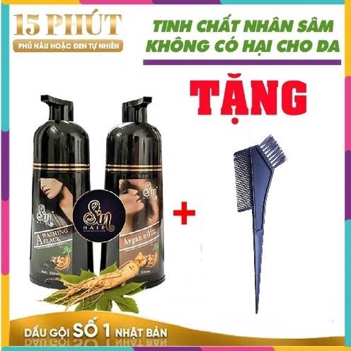 Dầu gội phủ bạc SIN HAIR chai phủ bạc kèm lược 500ml Gội đen tóc tại nhà phủ bạc tóc đen Gội nâu tóc dầu gội nhuộm tóc đen nhuộm tóc nâu chính hãng Nhuộm tóc bạc tại nhà phủ đen tóc bạc chỉ 1 lần gội
