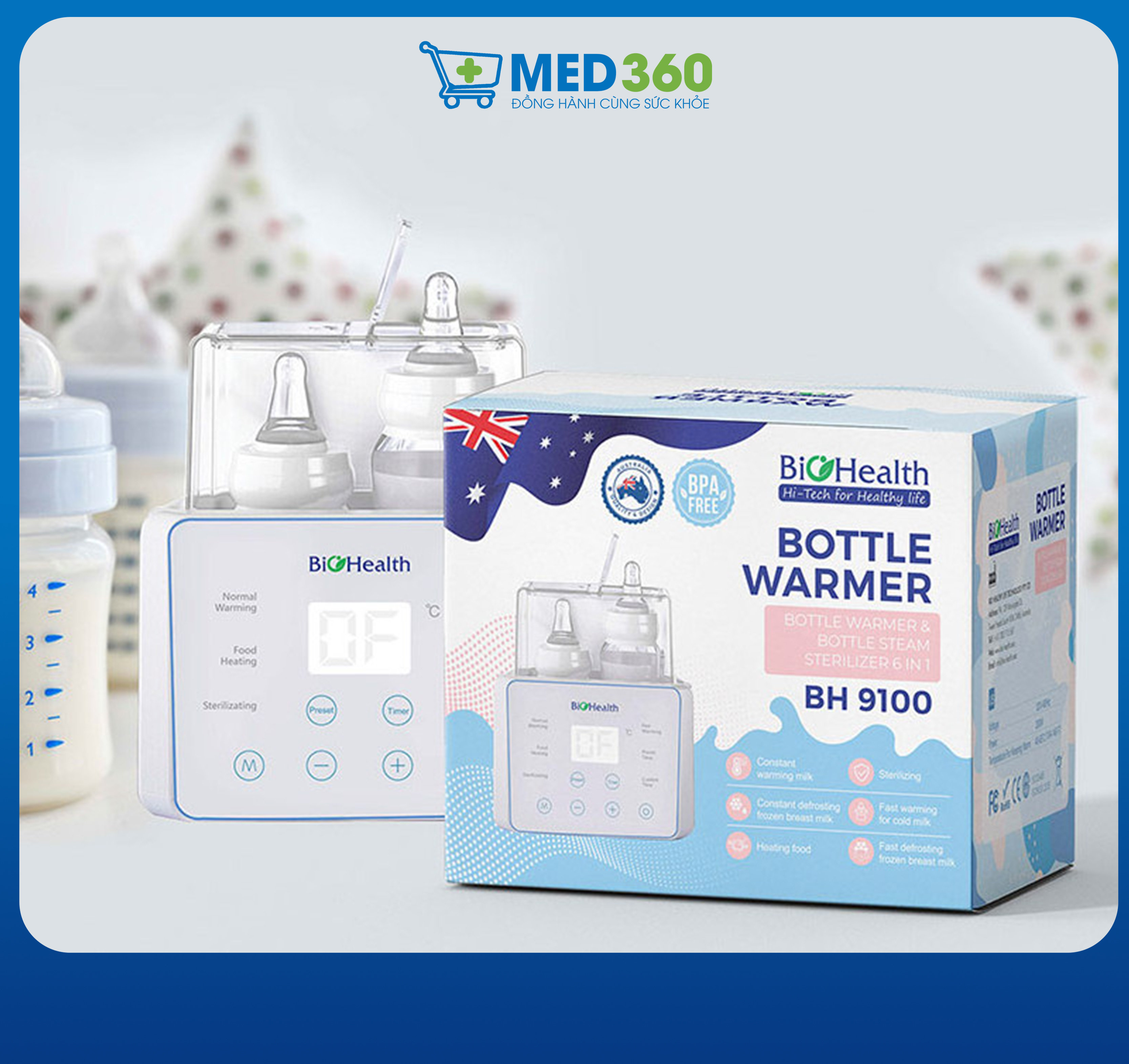 Máy hâm sữa và tiệt trùng bình sữa cho bé Biohealth BH9100 - TBYT Med360