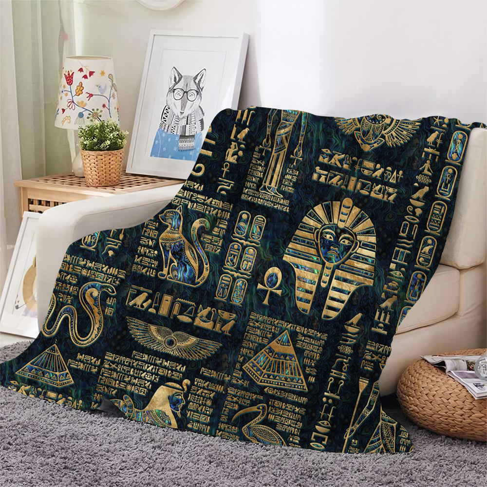 Egyptian Murals Throw Blanket Fleece Blankets Plush 145x200 Cm 【残りわずか】
