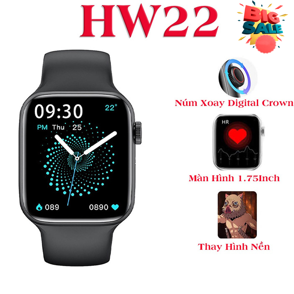 Đồng hồ thông minh HW22 Pro (Seri 6) - Kết nối NFC Bluetooth màn hình cảm ứng vuông 1.75 inch - Có ngôn ngữ tiếng Việt - Công nghệ sạc không dây - Điều khiển qua ứng dụng RD Fit - Chống thấm nước chuẩn IP67 - Gọi điện dễ dàng