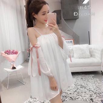 Đầm suông trễ vai rớt vai thắt nơ đi biển dễ thương TTS0095