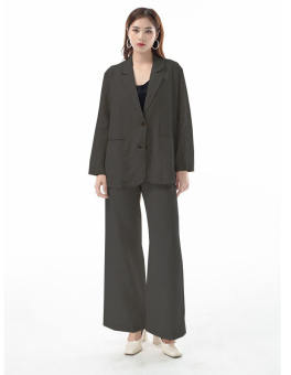 Set bộ Áo Blazer vest form rộng kèm quần ống rộng nữ, chất vải Linen bột Pre - SLINEN