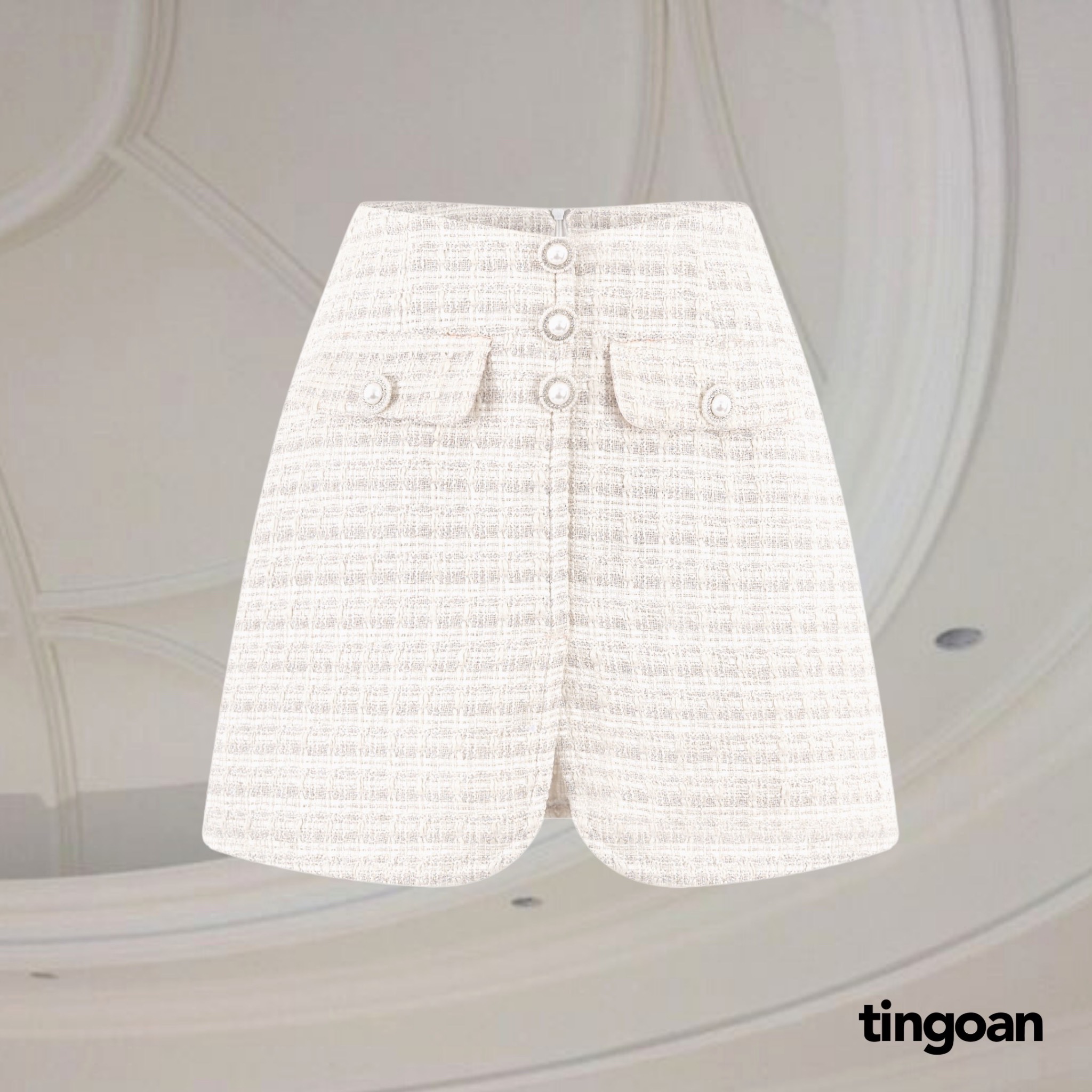  TINGOAN® - Chân váy tweed cạp lưng cao sẻ vạt trắng PINK SWEET SKIRT WH  có quần trong  