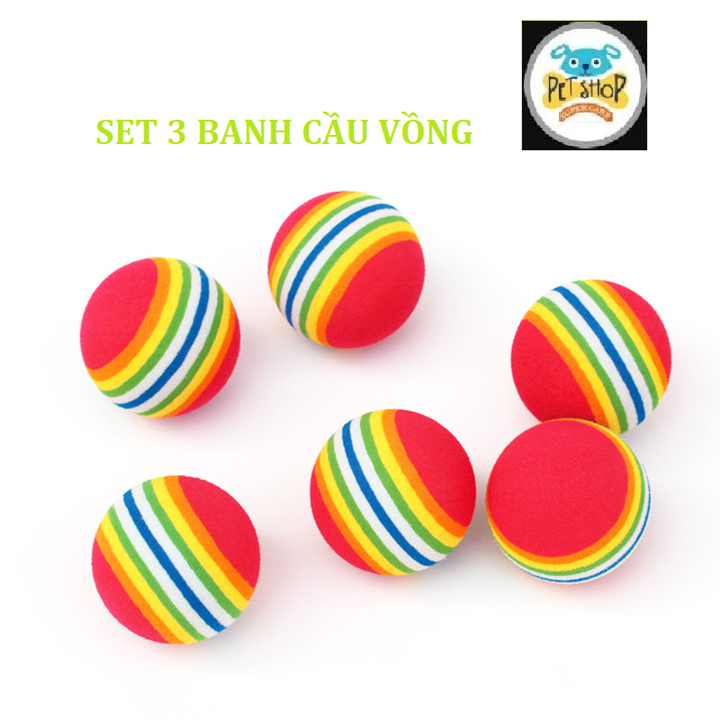 [Hoàn tiền 10%] [CÓ HỎA TỐC] Set 3 Banh Cầu Vồng Nhiều Màu Sắc Cho Mèo Chơi