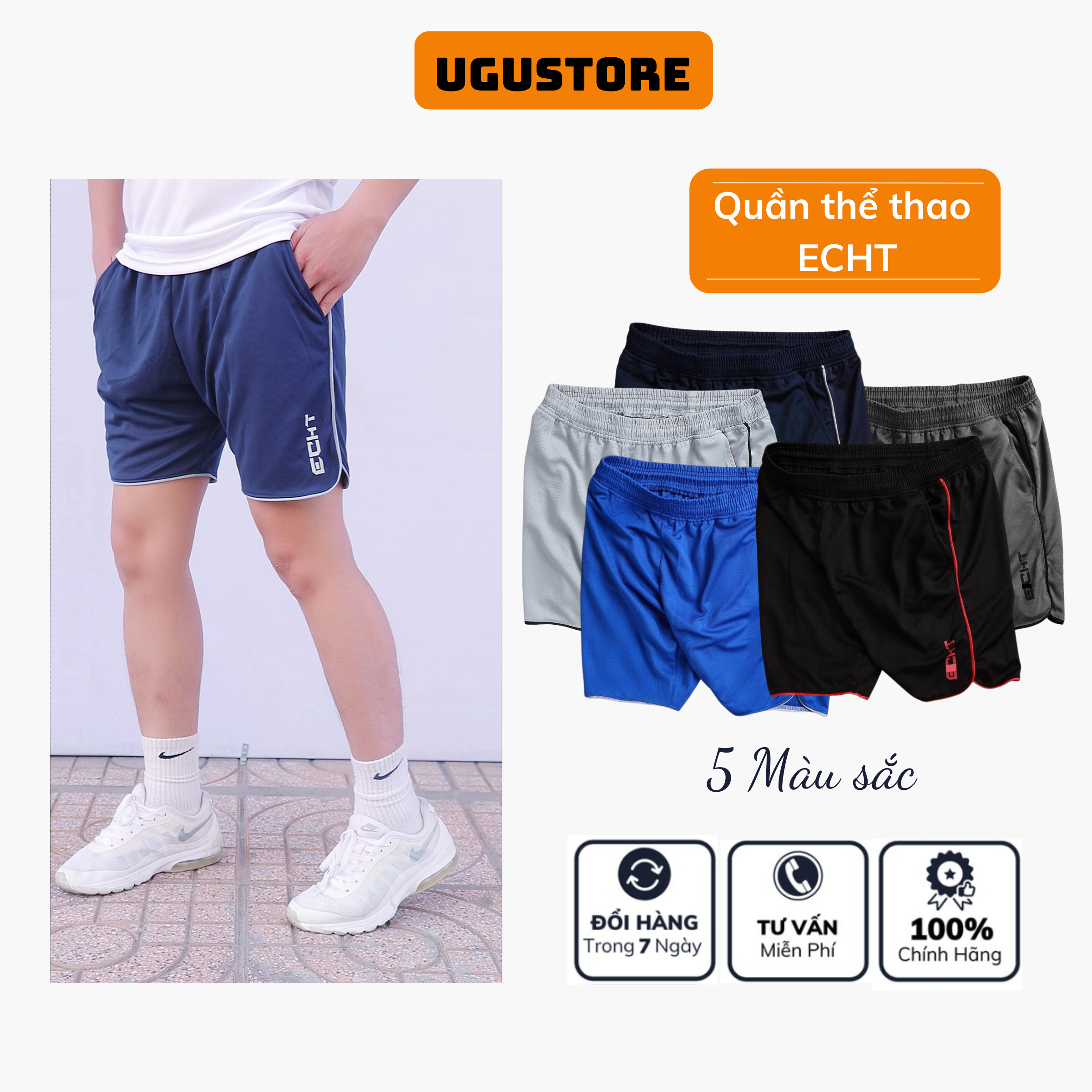 [HCM]Quần Đùi Nam ECHT Cao Cấp Tập Thể Thao Tập Gym Chạy Bộ Chất Liệu Co Giãn Thoải Mái Khi Vận Động