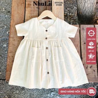 Váy bé gái NHULII Váy tiểu thư trắng kem chất vải thô đũi cao cấp cho bé 9 đến 15 Kg 8 tháng đến 4 tuổi NI046