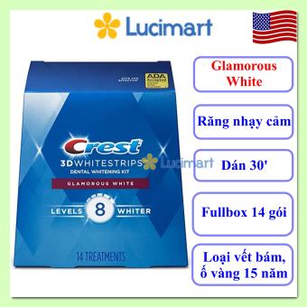 Full box 28 miếng (14 gói/14 ngày) dán trắng răng từ Mỹ, Crest 3D White Glamorous White