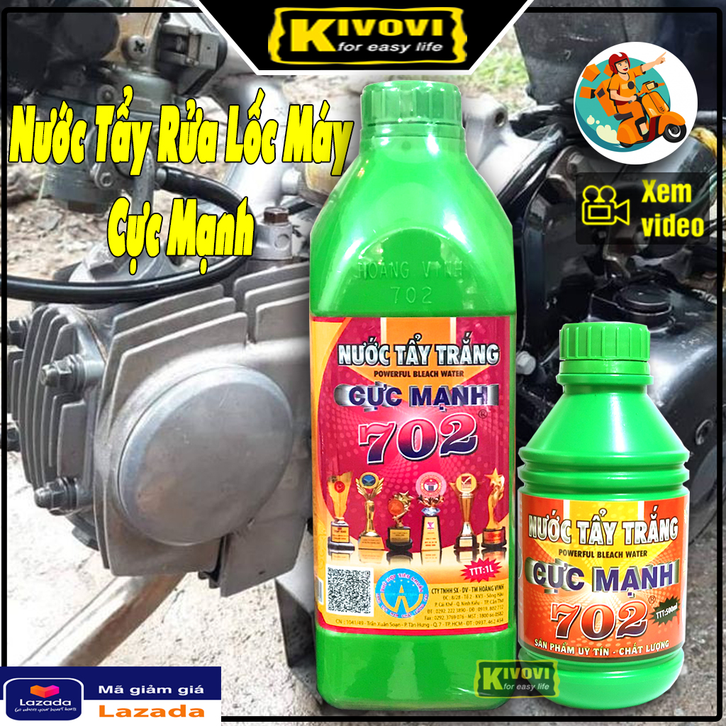 Dung Dịch Tẩy Rửa Lốc Máy Xe 702 1000ml - Bình Nước Tẩy Lóc Máy Xe Vệ Sinh Đầu Bò/ Nước Tẩy Lốc Máy - Tẩy Trắng Cực Mạnh, Bình Xăng, Inox, Nhôm - Nước Rửa Xe Máy Cao Cấp - Kivovi