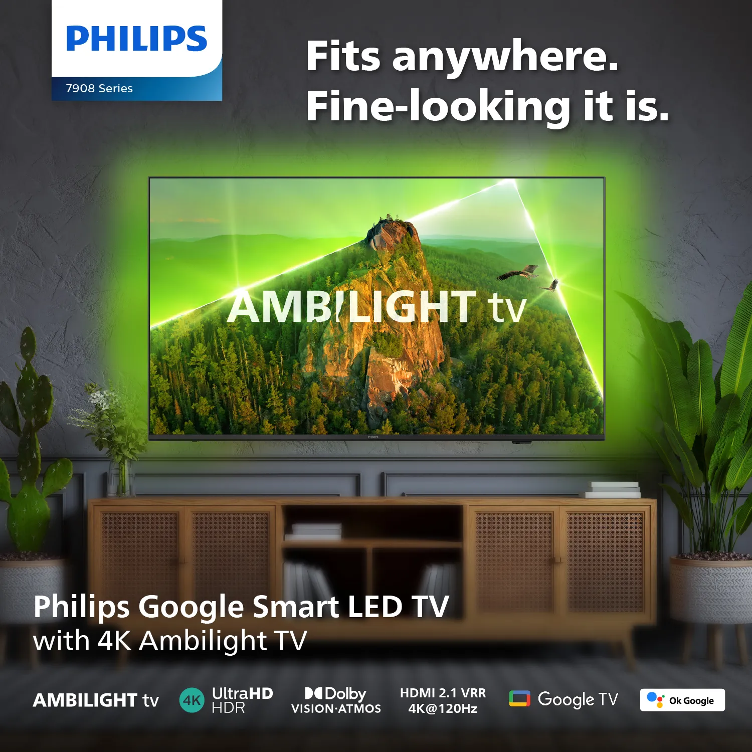 PHILIPS 75PUT7908 75 AMBILIGHT 4K GOOGLE SMART TV PEMASANGAN DINDING GRATIS