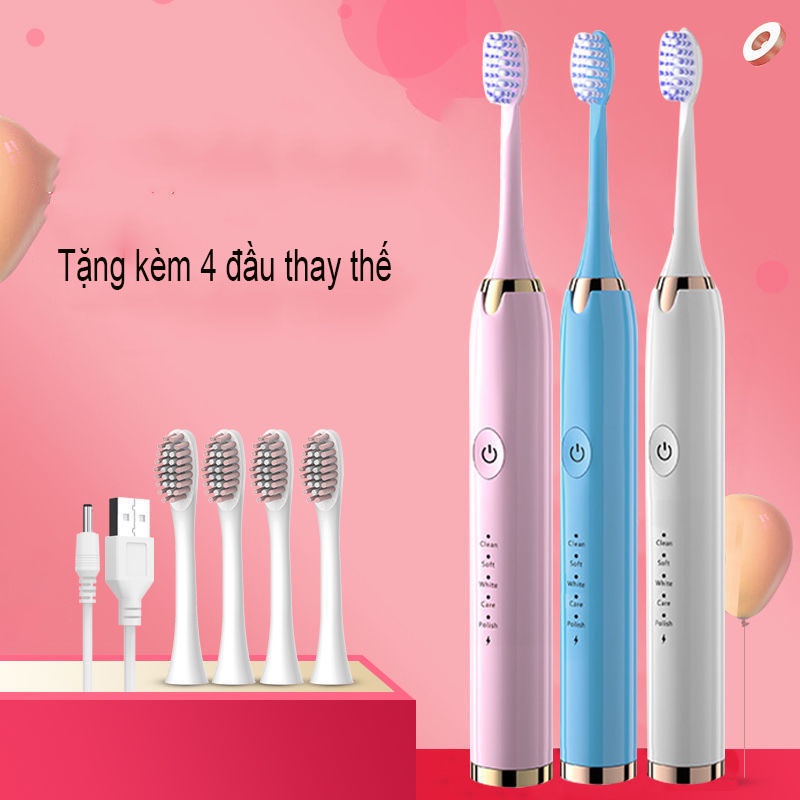 Bàn chải điện - bàn chải đánh răng cao cấp - tặng kèm 4 đầu bàn chải