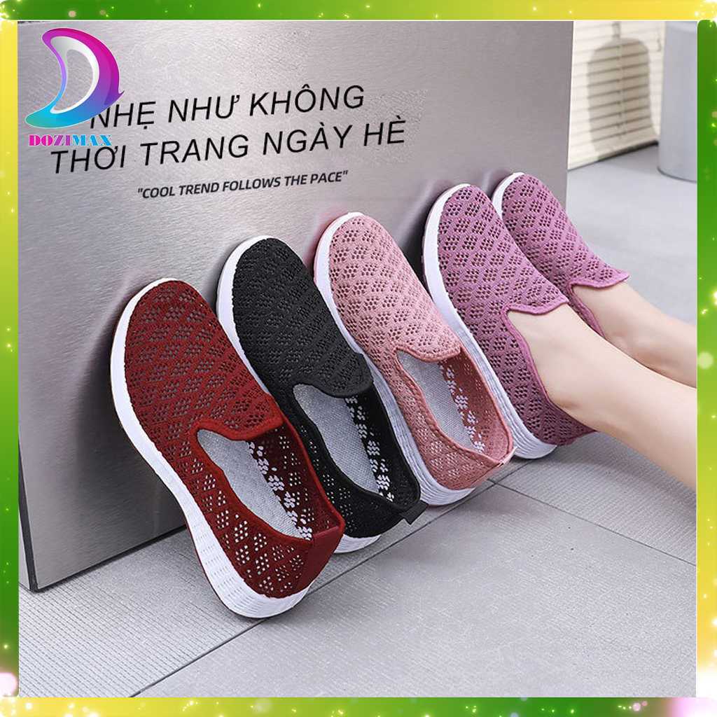 Giày lười nữ Hàn Quốc cao cấp, giày chạy bộ nữ chất liệu vải mềm thoát khí, giày lười nữ kiểu mới đế cao su 2,5cm siêu nhẹ siêu êm phù hợp đi chơi đi làm giày chạy bộ DOZIMAX