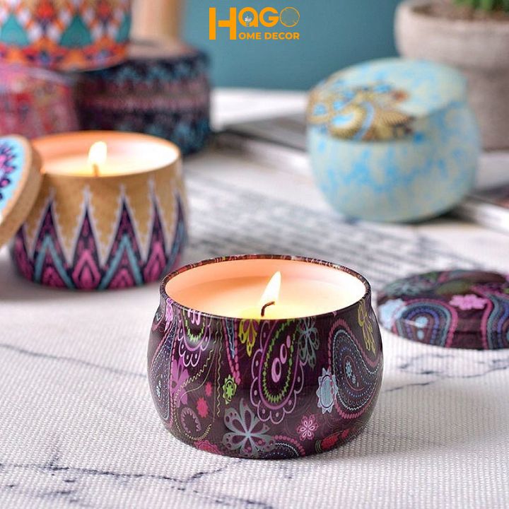 Nến thơm, sáp thơm phòng hoa khô thiên nhiên hộp thiếc cao cấp giúp thơm phòng, thư gián hiệu quả