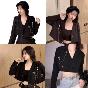?? ÁO VEST CROPTOP TAY DÀI 2 lớp⚡️ áo vest lửng nữ