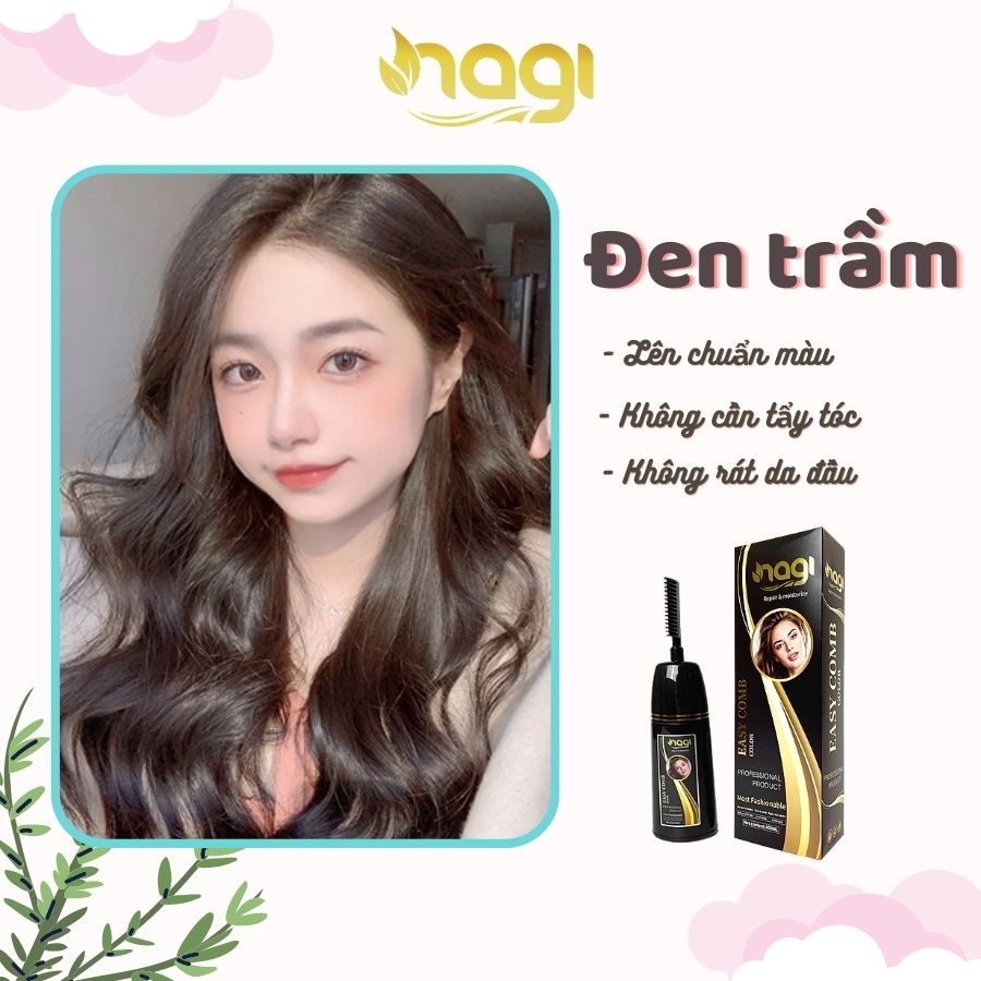 Dầu gội nhuộm tóc phủ bạc, dầu gội Nagi nhuộm tóc thảo dược Đen Nâu Trầm Nagi DARK BROWN 04 chiết xuất từ thiên nhiên chai 400ml