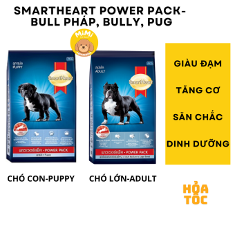 Thức ăn hạt SmartHeart Power Pack giàu đạm, tăng cơ cho chó - Gói 1kg/3kg - Bull Pháp, Bully, Pug