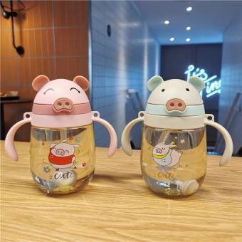 Bình Nước Tập Uống Cho Bé Uống Sữa Uống Nước Con Heo Có Van Chống Sặc Cao Cấp 350Ml Chịu Nhiệt Tốt Có Tay Cầm Cho Bé