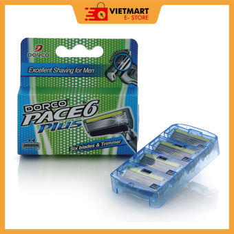Vỉ 04 đầu cạo râu 6 lưỡi DORCO PACE 6 Plus (6 lưỡi + đầu cắt tóc mai)