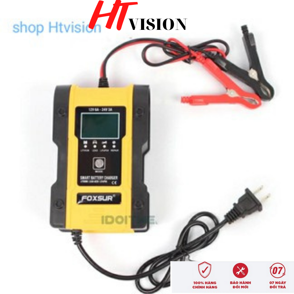 Bộ sạc Foxsur 12V(6A) 24V(3A) 6Ah - 120AH sạc pin Lithium ion 18650, LiFePO4 pin .s.ắ.t. 32650, ắc quy axít chì - bộ sạc ô