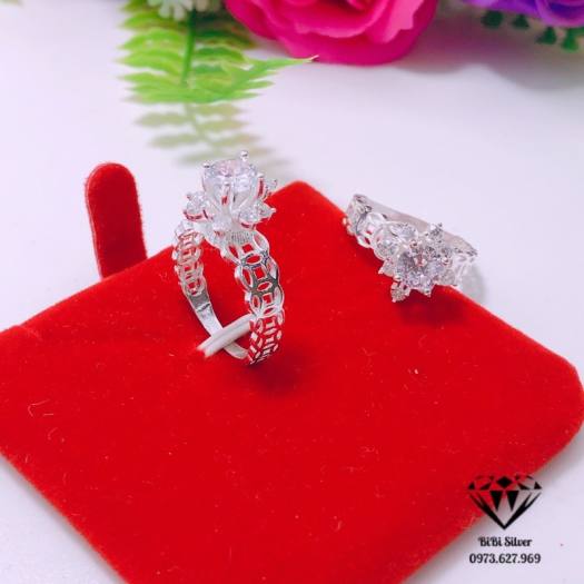 NHẪN KIM TIỀN BẠC TA GẮN ĐÁ SANG CHẢNH - Shop bạc BiBi cam kết bạc chuẩn, chất lượng, kèm bảo hành
