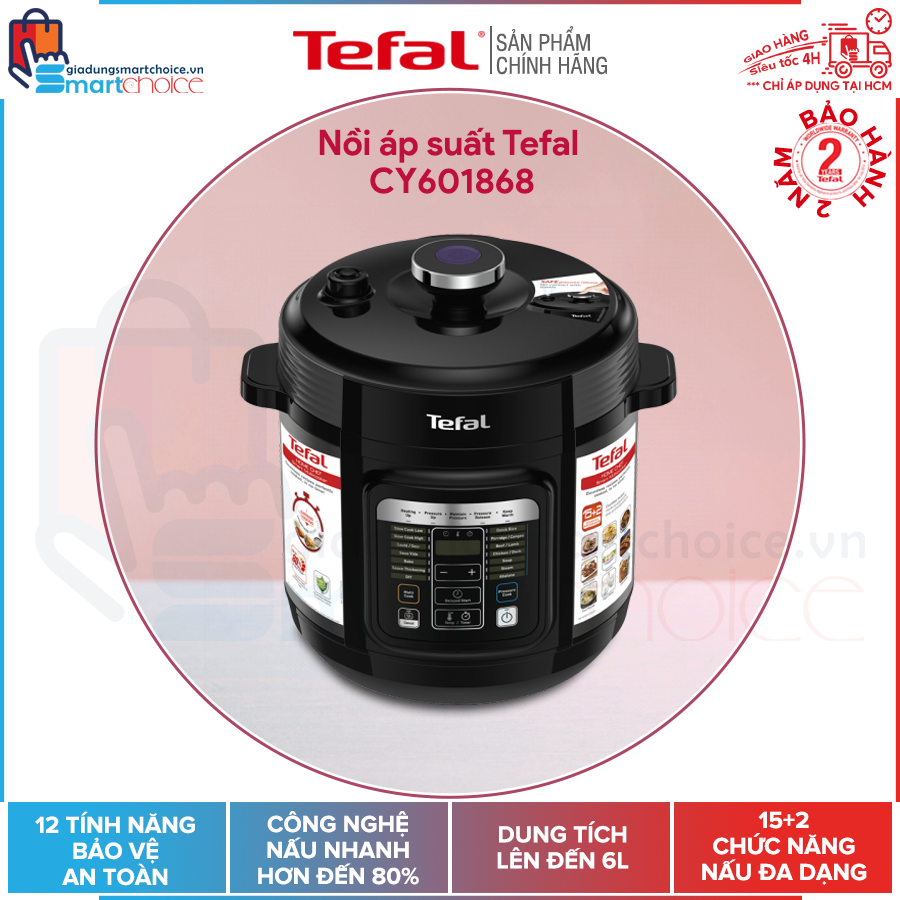 Nồi áp suất Tefal CY601868, Nồi đa năng, Dung tích 6L, Lòng nồi dày chống dính, công suất 1000W, Hàng chính hãng
