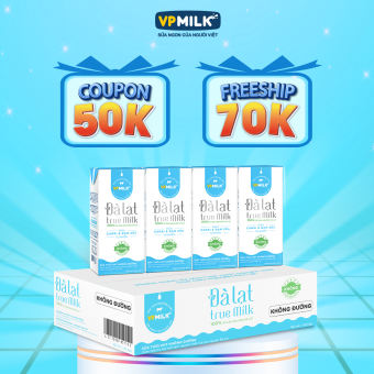 Sữa Tươi Nguyên Chất VPMilk Đà Lạt True Milk Không Đường
