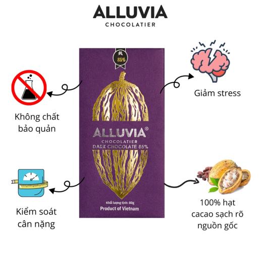 Socola đen nguyên chất ít đường đắng đậm 85% ca cao Alluvia Chocolate