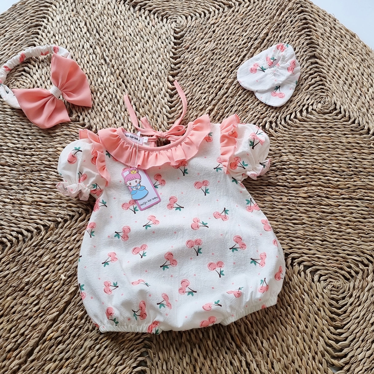 Set bodysuit bé gái, Váy đầm sơ sinh đầy tháng chất cotton thoáng mát cực đáng yêu TẶNG Turban và giày vải V44