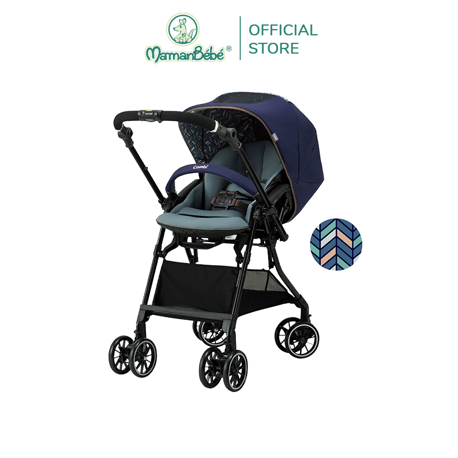 Xe đẩy Combi Sugocal Compact 4 bánh quay tự động màu xanh navy
