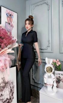 Set Đồ Nữ - Set Đồ Bộ - Set Bợ Áo Thun Polo Cổ Bẻ Set 2 Bên Kèm Quần Đài Ống Loe Phong Cách Thời Thượng