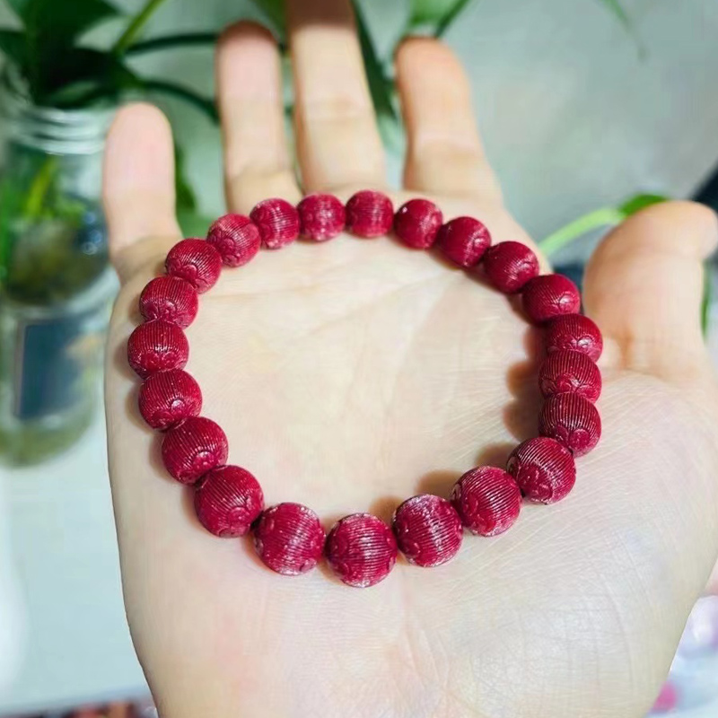 Vòng tay chu sa hạt phong cách đèn lồng đỏ vòng tay pha lê sa thạch vàng tím hạt phật trang sức dân tộc